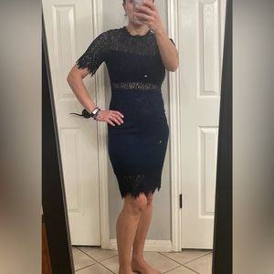 Lulu’s eyelash hem navy lace dress, size M
